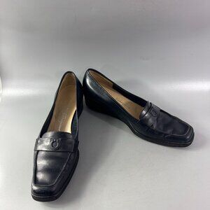 Salvatore Ferragamo Low Wedge Loafers Black, Size 9.5 B